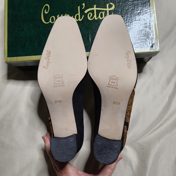 Coup d' etat Vintage Leather Black Suede Pumps w/Jeweled Eyed Leopards Size 8.5 - Picture 9 of 9